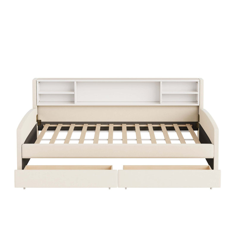 Lit plateforme simple tapissier avec rangement et tiroirs