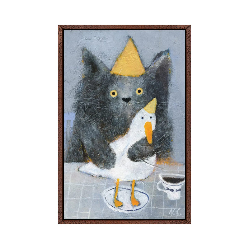 Cat And Duck On The Plate by Natalia Shaloshvili - Painting on Canvas, 101.6cm H x 66.04cm W x 3.81cm D