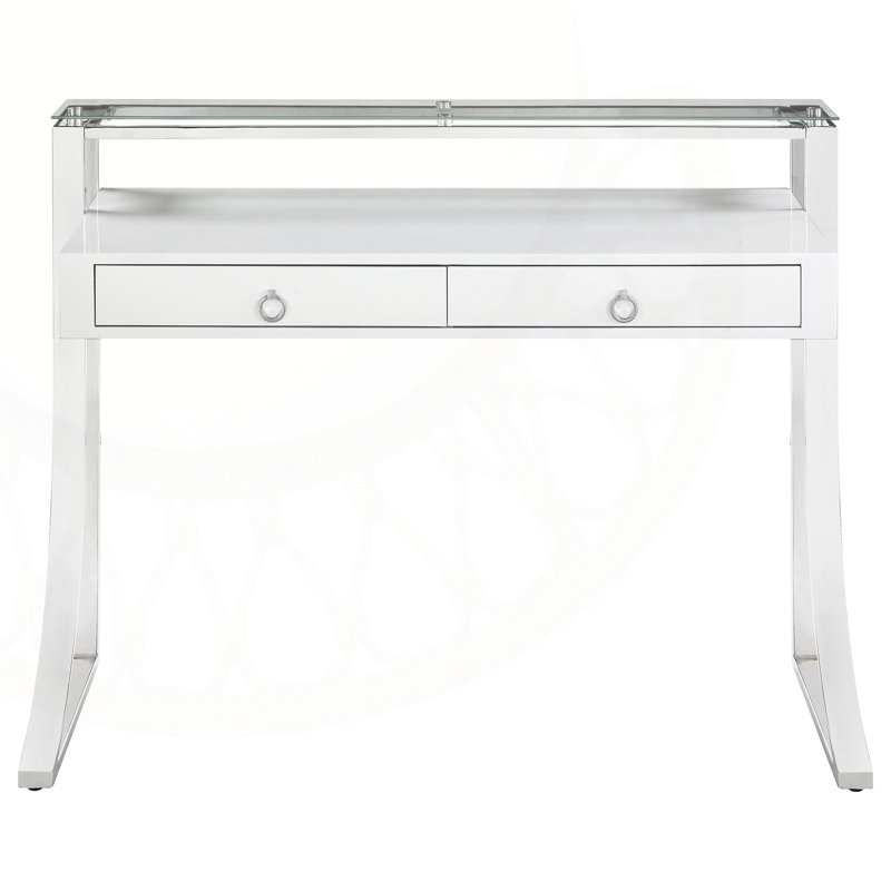 Le bureau d'écriture blanc brillant à 2 tiroirs Serrano est parfait pour les bureaux à domicile modernes et les espaces compacts, alliant style et fonctionnalité.