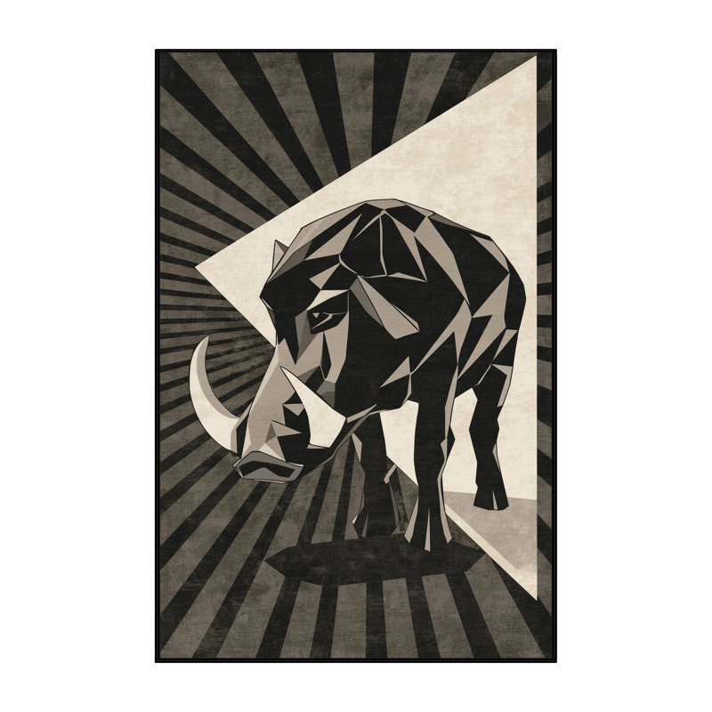 Machine Washable Osckar Warthog Rustic Geometric Rug in Gray – Black Binding, 7x10