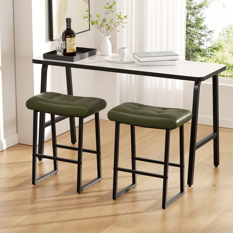 Upholstered Counter Stool with Metal Frame, Black, Black, 2