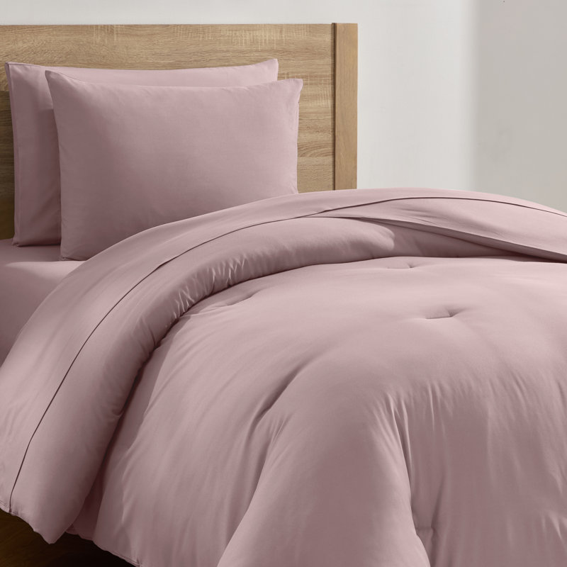 Soft Microfiber 5 Piece Comforter Set with Sheets, Light Pink, Twin Extra Long Comforter + 4 Additional Pieces