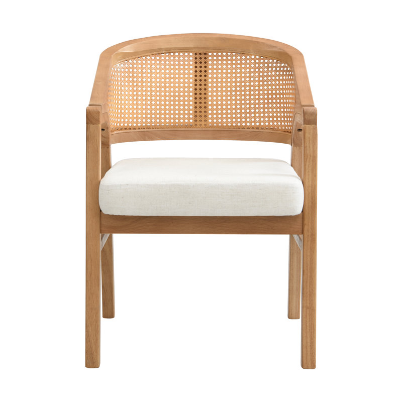 Stanley Wooden Dining Chairs with Cane Back & Upholstered Seat, Natural Oak, White