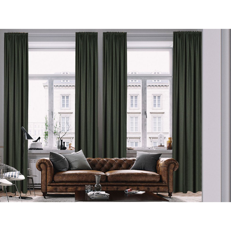 Lined Blackout Extra Long & Extra Wide Custom Made Decorative Single Panel Curtain, Dark Green, 100" W x 216" L