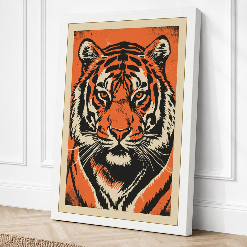 Tiger Face Direct Geometric - Wrapped Canvas, 30x20 - 76.2 x 50.8 cm, White Border