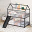 Lit superposé simple au-dessus d'un lit simple en métal noir profond, de style maisonnette avec glissoire pour chambre d'enfant