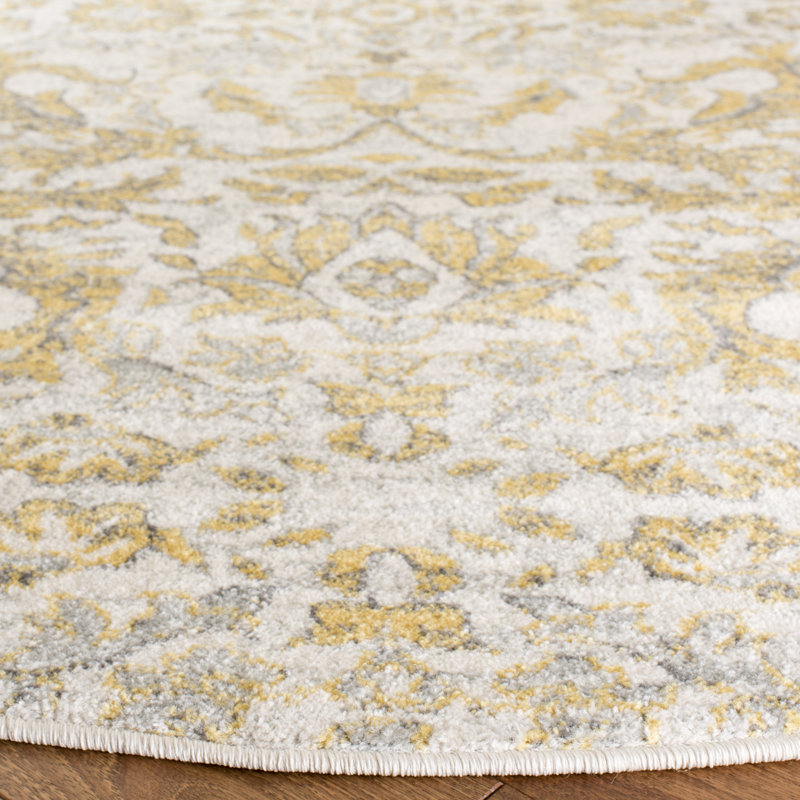 Tapis ivoire et doré damassé Adie, Tapis de couloir 2 pi 2 po x 9 pi