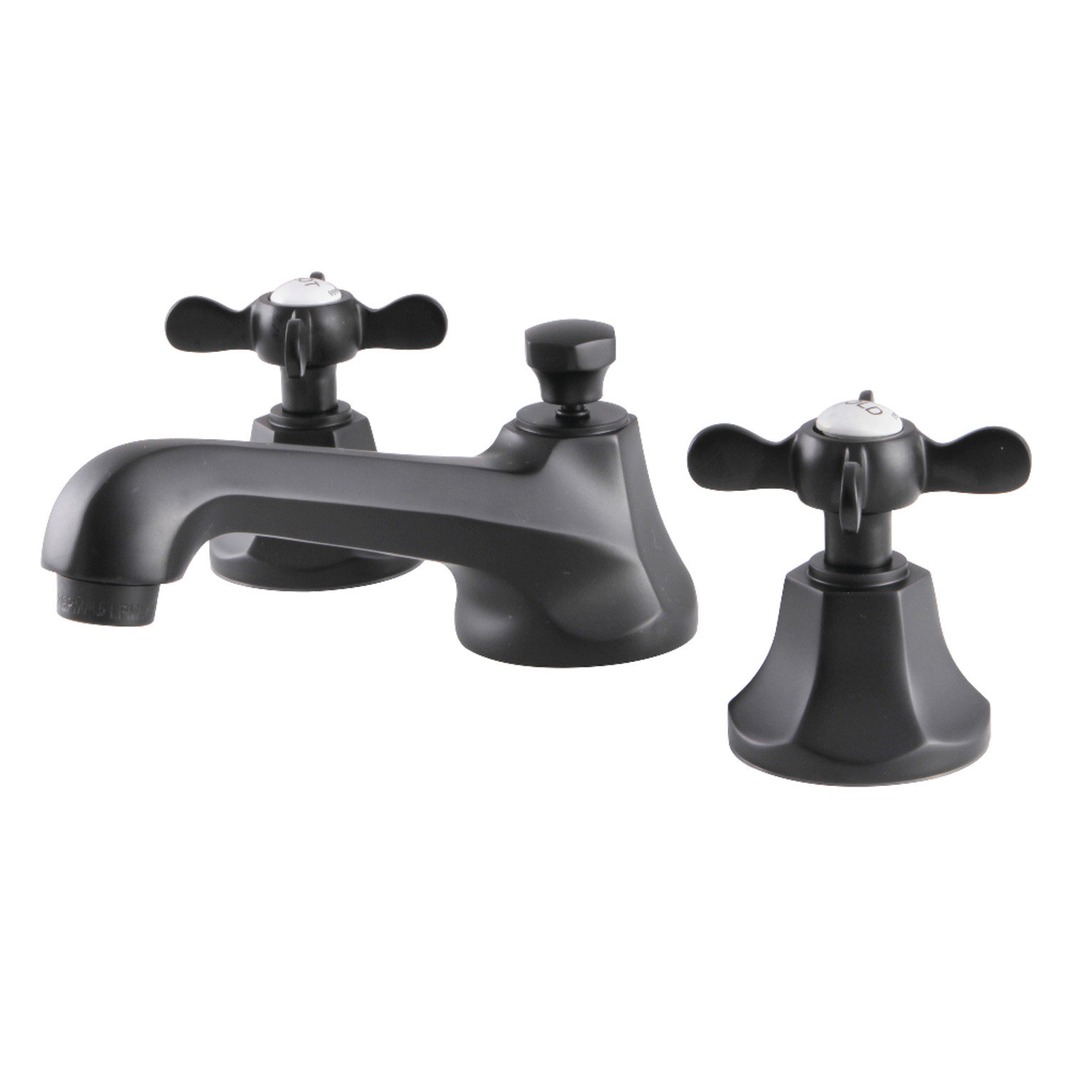 Kingston Brass Essex Two-Handle 3-Hole Deck Mount Widespread Bathroom Faucet with Brass Pop-Up Drain, Matte Black