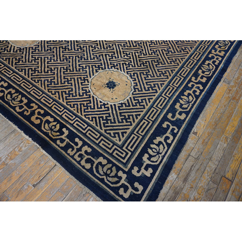 Wool Rectangle Geometric Medallion 1900s Antique Coral / Salmon Pink Hand Knotted Pile Rug
