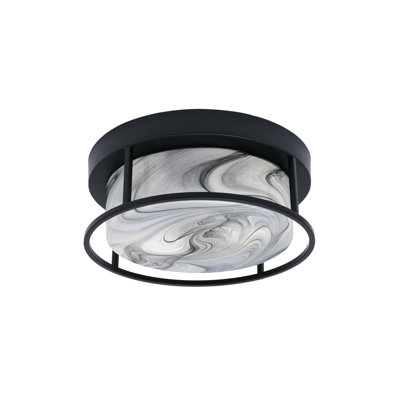 Cheryse 12" Flush Mount, 2-Bulbs, Shown In Matte Black Finish With Onyx Swirl Glass