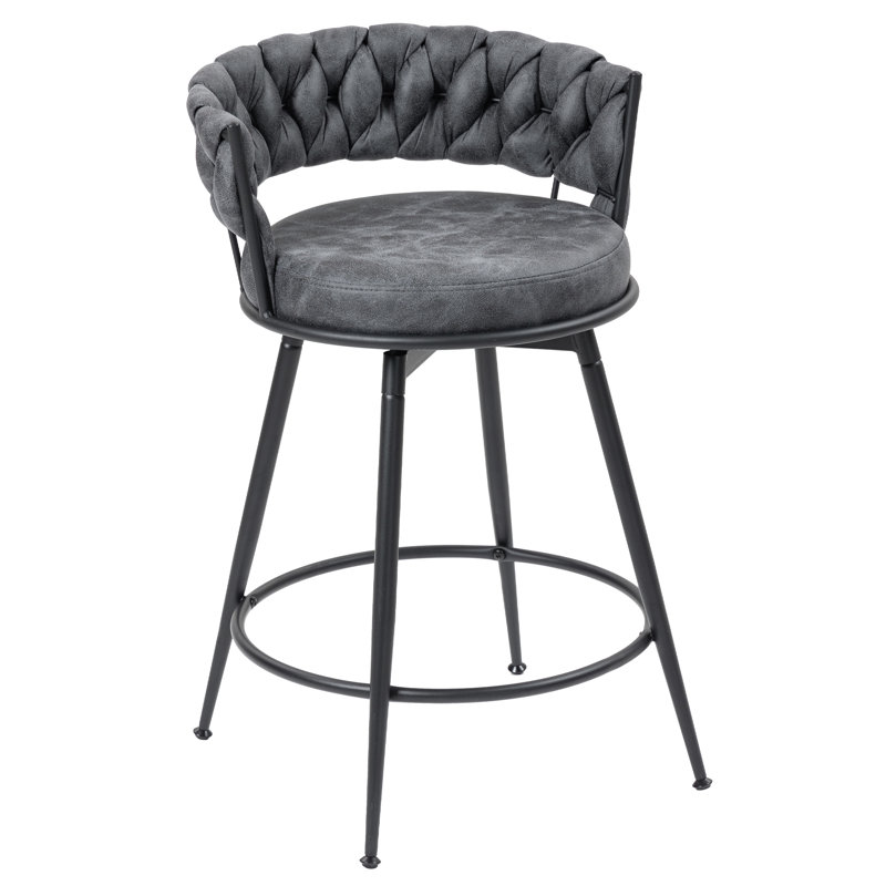 Upholstered Swivel Counter Stool, Blue/Black, Counter Stool (24" Seat Height) 