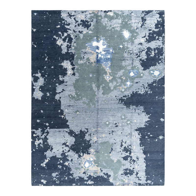 Tapis moderne fait à la main de conception unique - gris, 9 pi 3 po x 12 pi 2 po