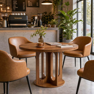 Table de salle à manger ronde de 47 po pour 4 à 6 personnes, table de cuisine à piédestal avec base en croix et découpes en arche ouverte, 4 options de couleurs pour la salle à manger, noyer