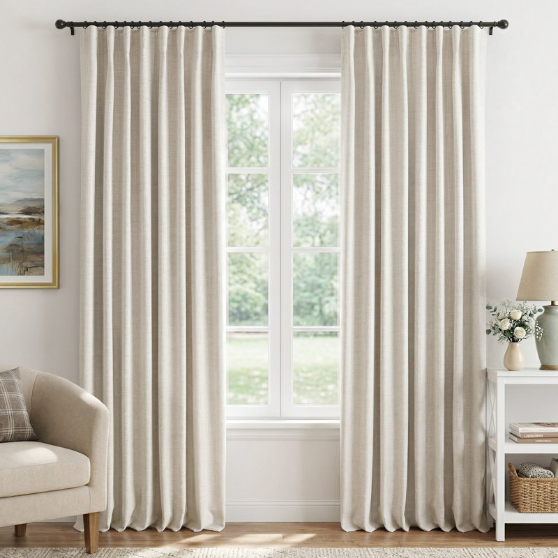 100% Blackout Curtains Linen Textured Solid Thermal Insulated Curtains & Drapes For Living Room Bedroom (50" Wide, Set Of 2)