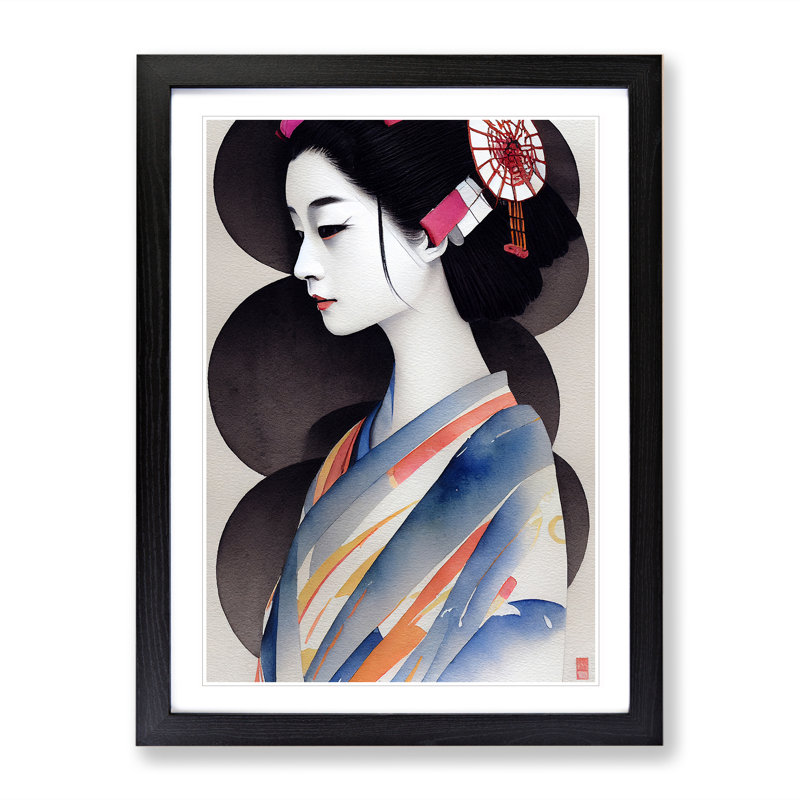 Inspiring Geisha - Wall Art, 34cm H x 25cm W x 2cm D, Black Framed