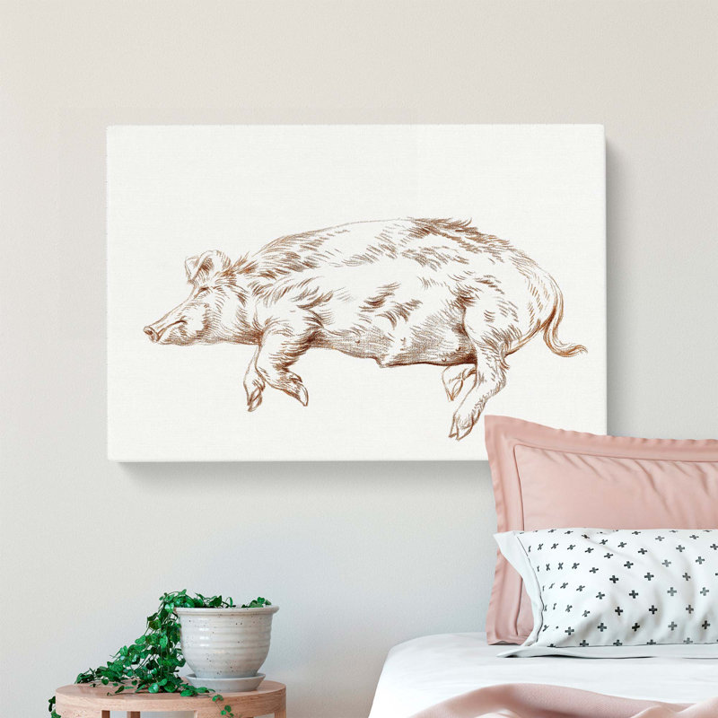 Resting Pig by Jean Bernard - Wrapped Canvas Drawing - Wrapped Canvas, 40cm H x 60cm W x 3cm D
