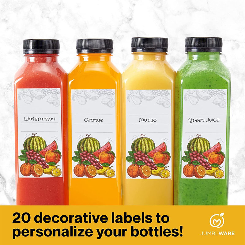 16 oz. Bouteilles de jus en plastique transparent avec bouchons, bouteilles de jus recyclables, 20 pièces