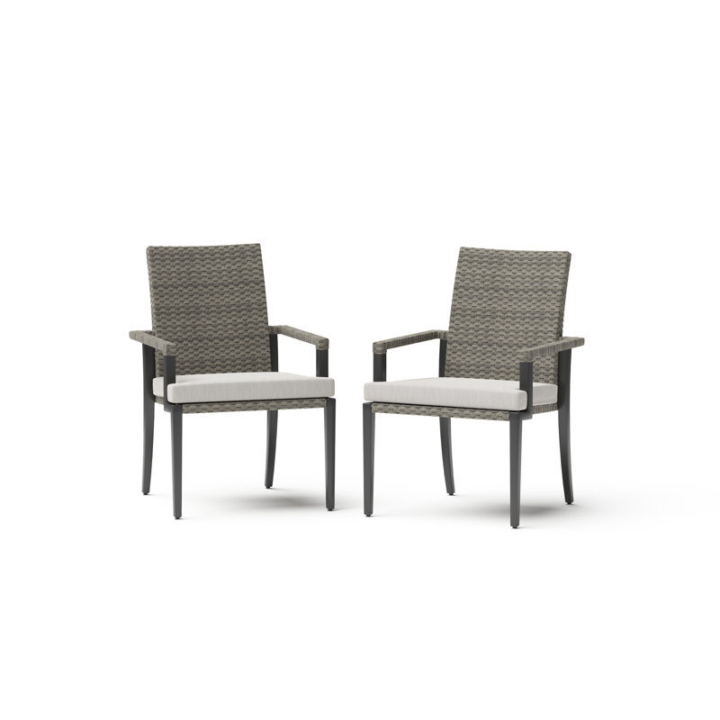 Outdoor Contemporary Set Of 2 Arm Dining Chairs And Sunbrella Cushions - Sunbrella Canvas Flax