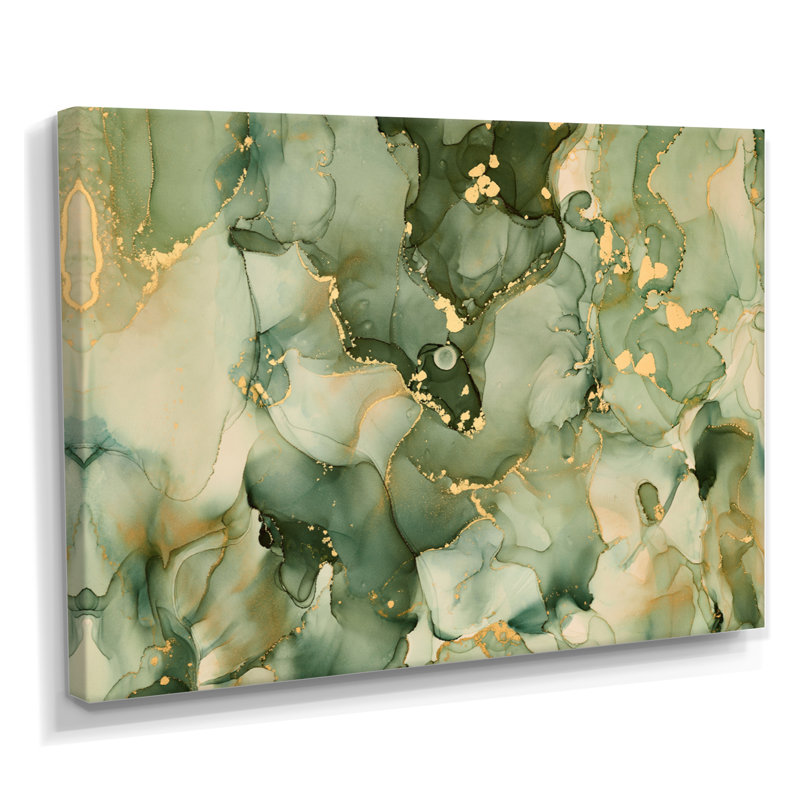 " Green Luxury Abstract Fluid Art I " by Designart, Wrapped Canvas, 34" H x 44" W, No Frame