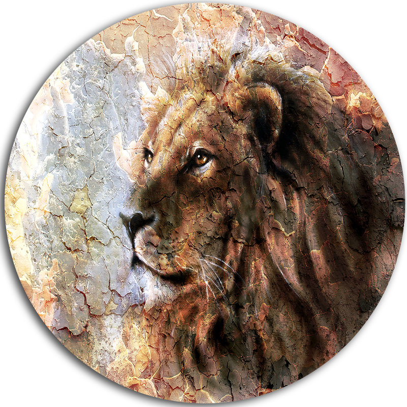 Animal, lion paisible sur toile - Lion paisible, H 23 po x l 23 po x P 1 po, Métal