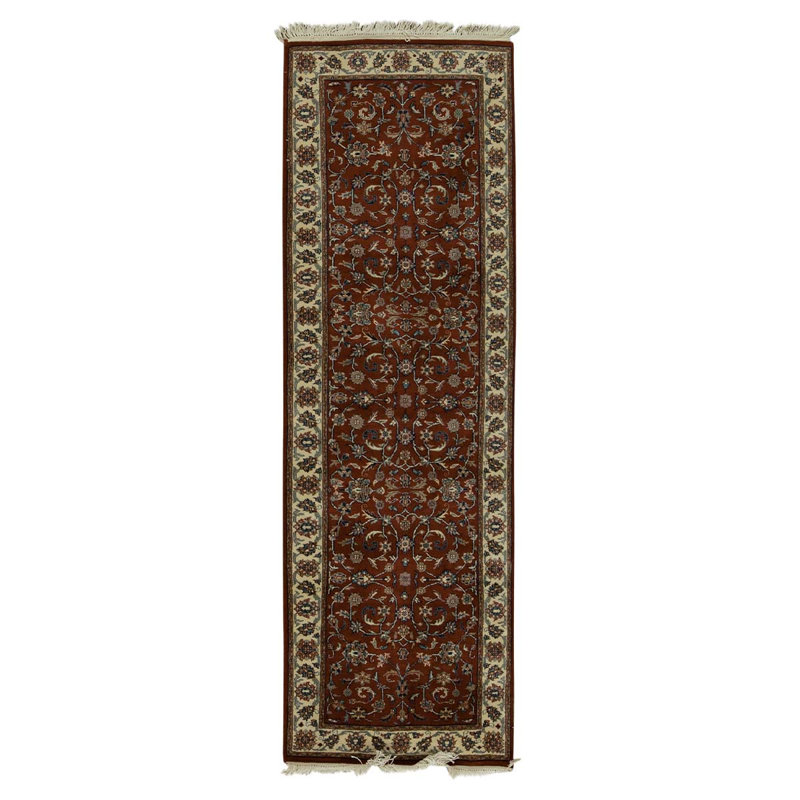 Tapis de couloir en laine noué à la main brun / beige / bleu 2 pi 7 po x 7 pi 11 po