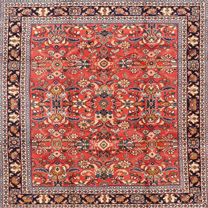 Tapis traditionnel rouge / noir, Carré 4 pi