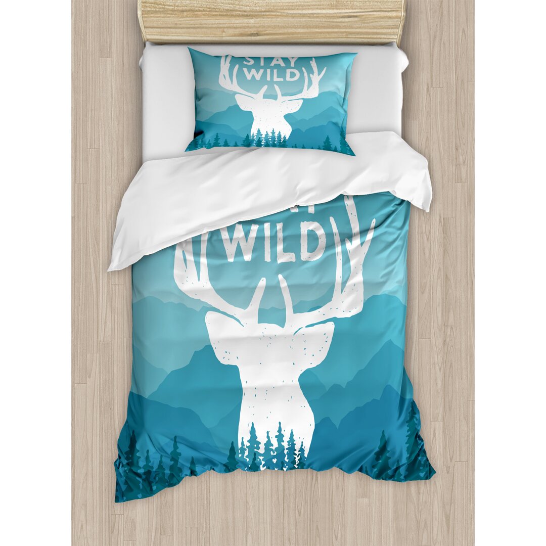 Bettbezug Set, Scenic Wild Forest, Abenteuer, Babyblau Dunkelblau