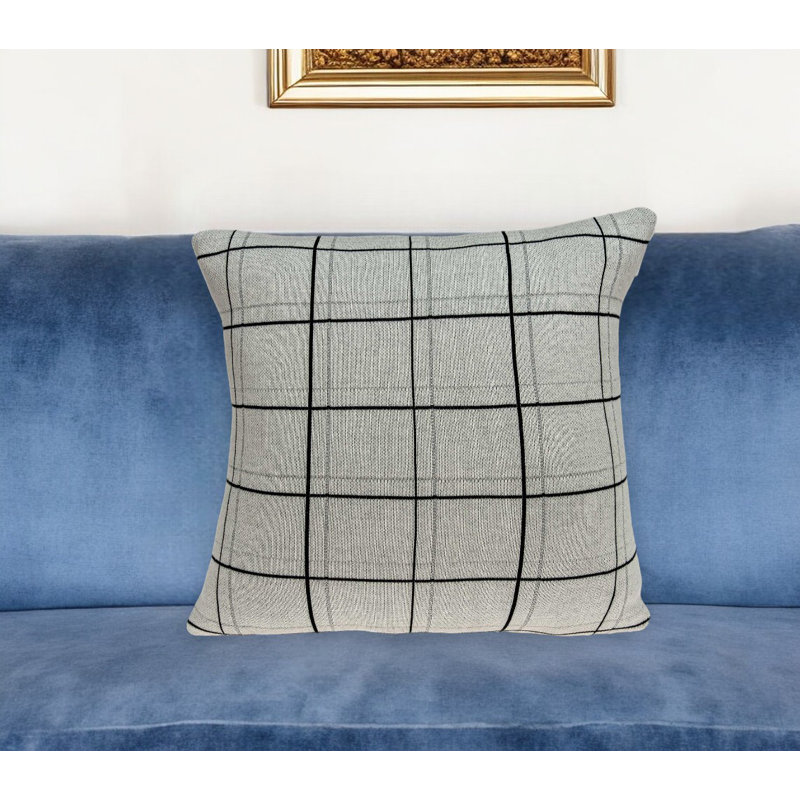 Gray Plaid Cotton Pillow Cover with Poly Insert, 20" x 20"