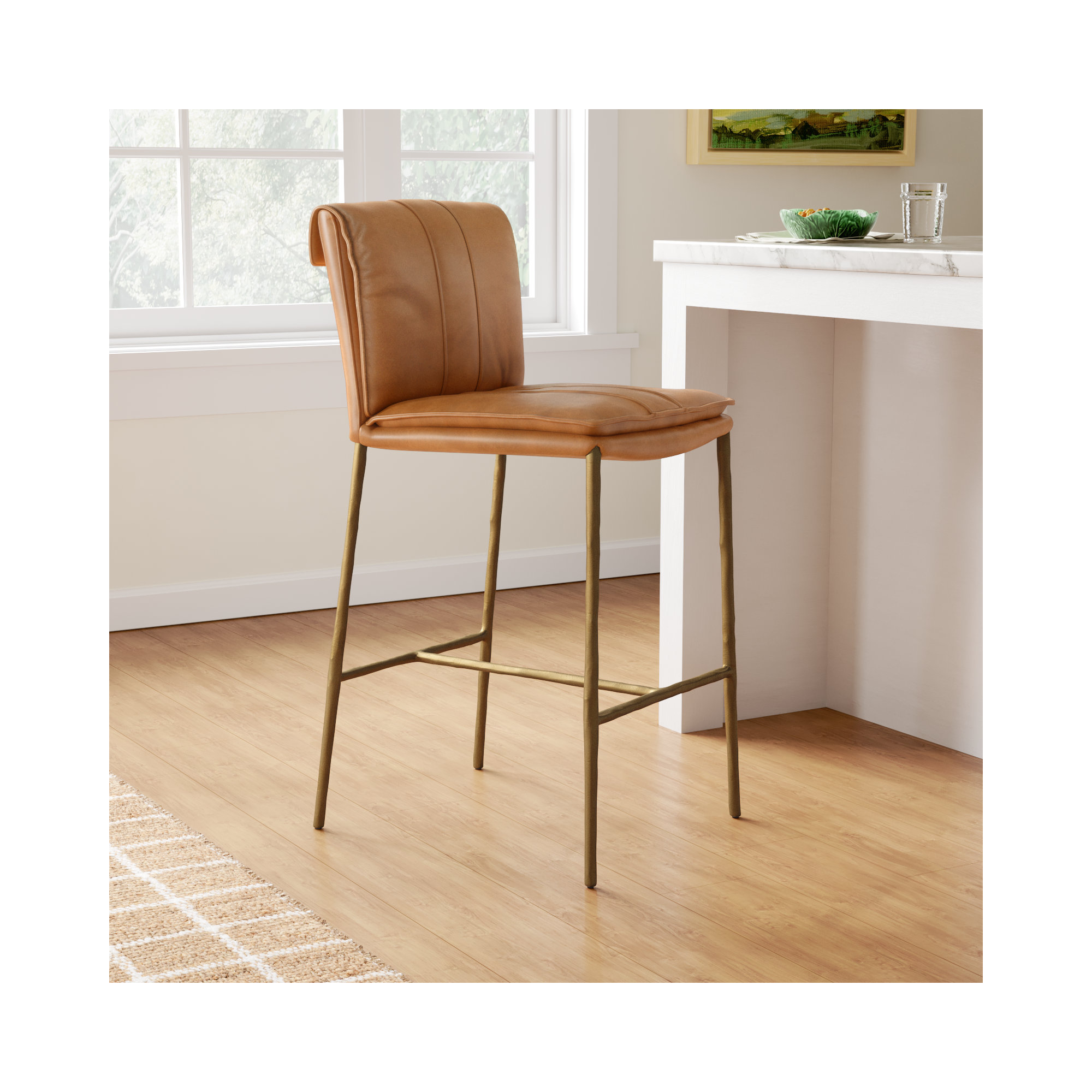 Mayer Leather Stool, Tan, Counter Stool (27" Seat Height)