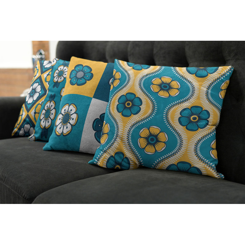 Housse de coussin Abstract, Bleu pétrole et orange pâle, 24 po x 24 po