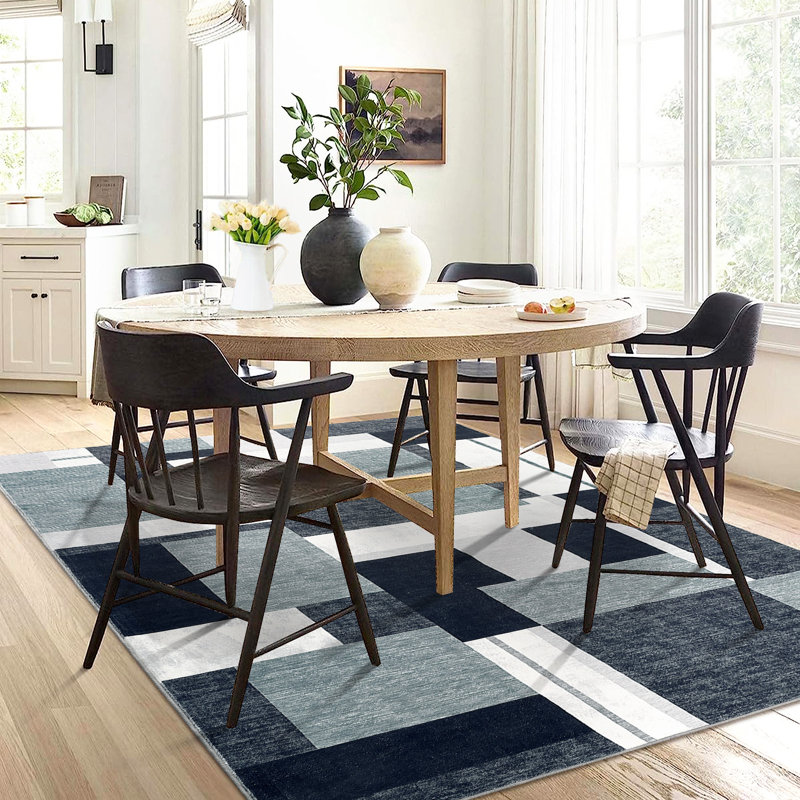 Tapis géométrique moderne antitaches à carreaux pour le salon, Rectangle 9 pi x 12 pi