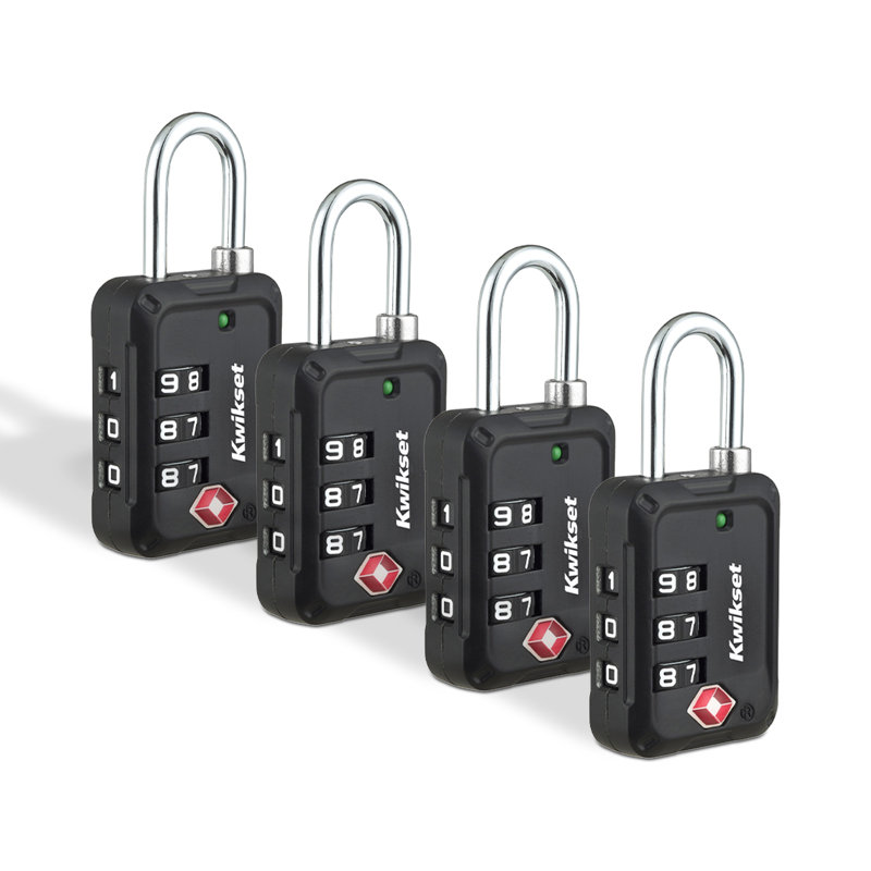 Serrure à bagage approuvée par la TSA Kwikset, 3 chiffres, corps 1-3 / 16 po, paquet de 4, noir