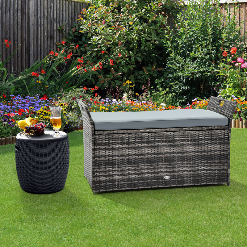 Atosha Wicker Storage Bench, Light Grey
