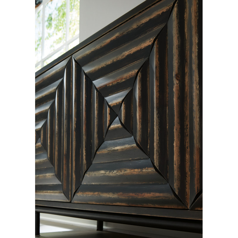 Fair Ridge 72" Distressed Black Wood Accent Cabinet with Adjustable Shelves