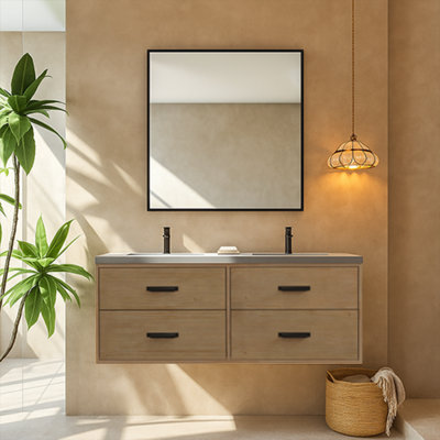 Maxbano 55" Wall-Mounted Double Bathroom Vanity with Concrete Sink