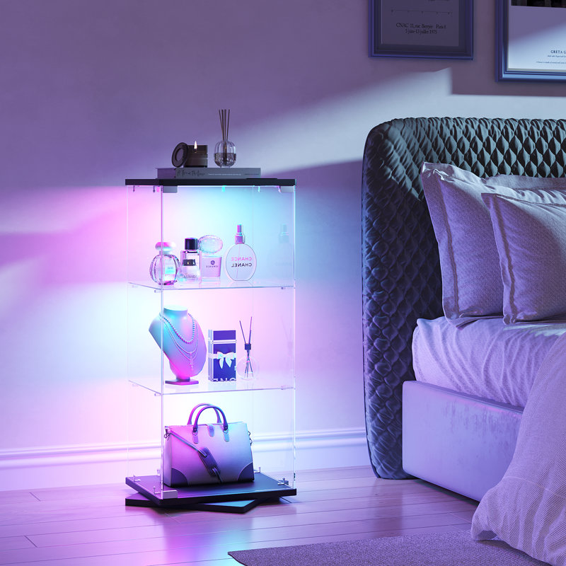 Freestanding Rotating Glass Display Cabinet with Motion SensorMotion RGB Lights, Black