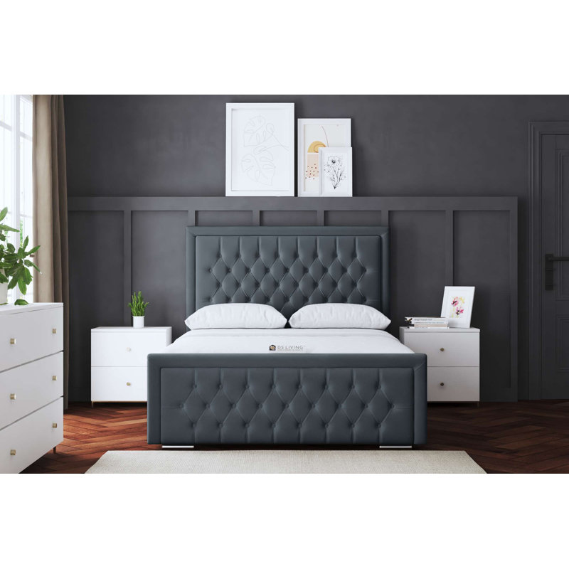 Allegra Upholstered Bed with Headboard, Single (3'), Grey