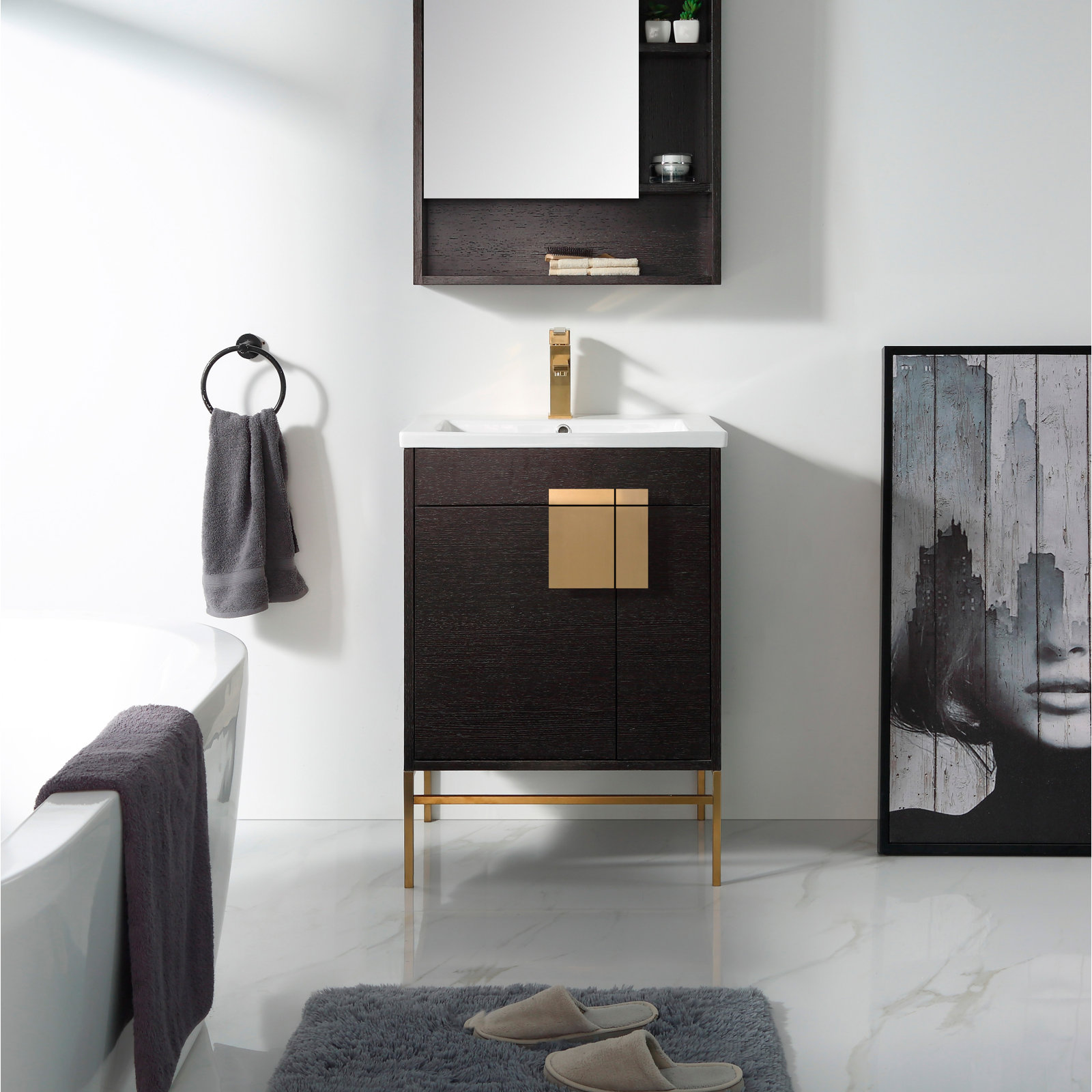 Maisie 24'' Single Bathroom Vanity, Satin Brass, Black