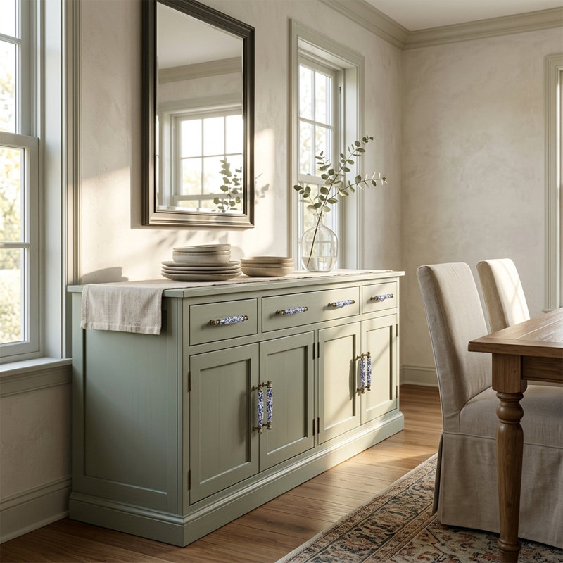 Poignées d'armoire et de tiroir, poignées en céramique de porcelaine, boutons ronds, bleu et blanc, 3.78