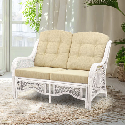 Jenice 48'' Upholstered Loveseat, Natural Rattan, White