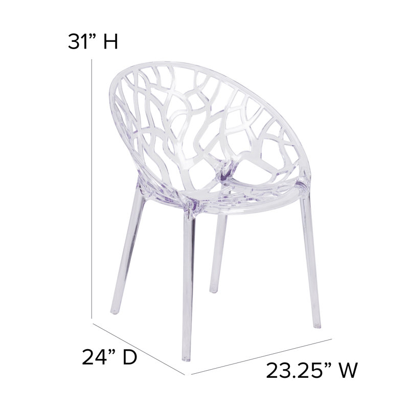 Helskdg Transparent Oval Shaped Stacking Side Chair with Artistic Pattern Design