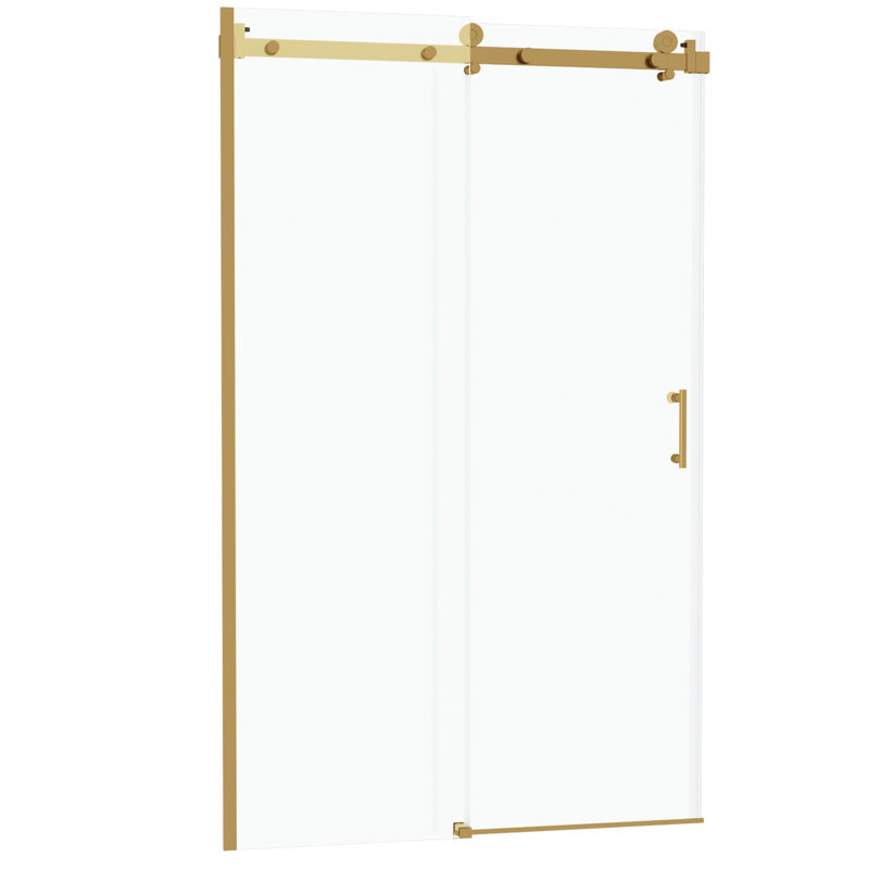 48"W X 76"H Gold Frame Single Shower Door, 8Mm Tempered Glass, Reversible Right/Left Installation, Space, Brushed Gold