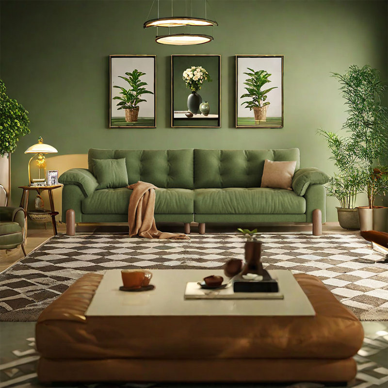 Log Style Cream Fabric Sofa 110.24'' Upholstered Sofa