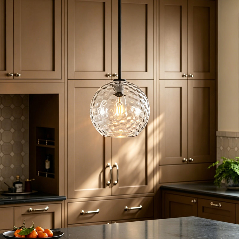 Vulpecula 1 - Light Glass Globe Pendant With Clear Hammered Glass, Matte Black