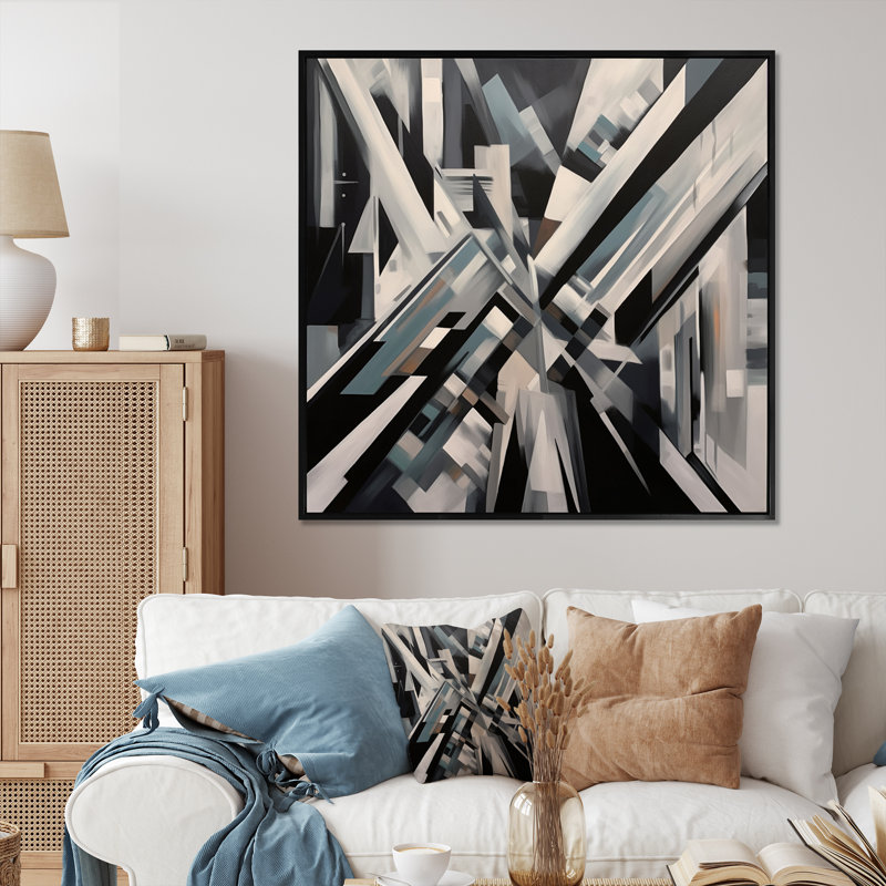 Mid Century Chromatics V sur toile, Cadre photo noir, H 16 po x l 16 po x P 1 po