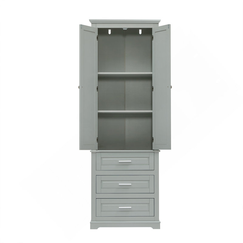 Tall Storage Cabinet with Three Drawers for Bathroom/Office, Grey, Gray