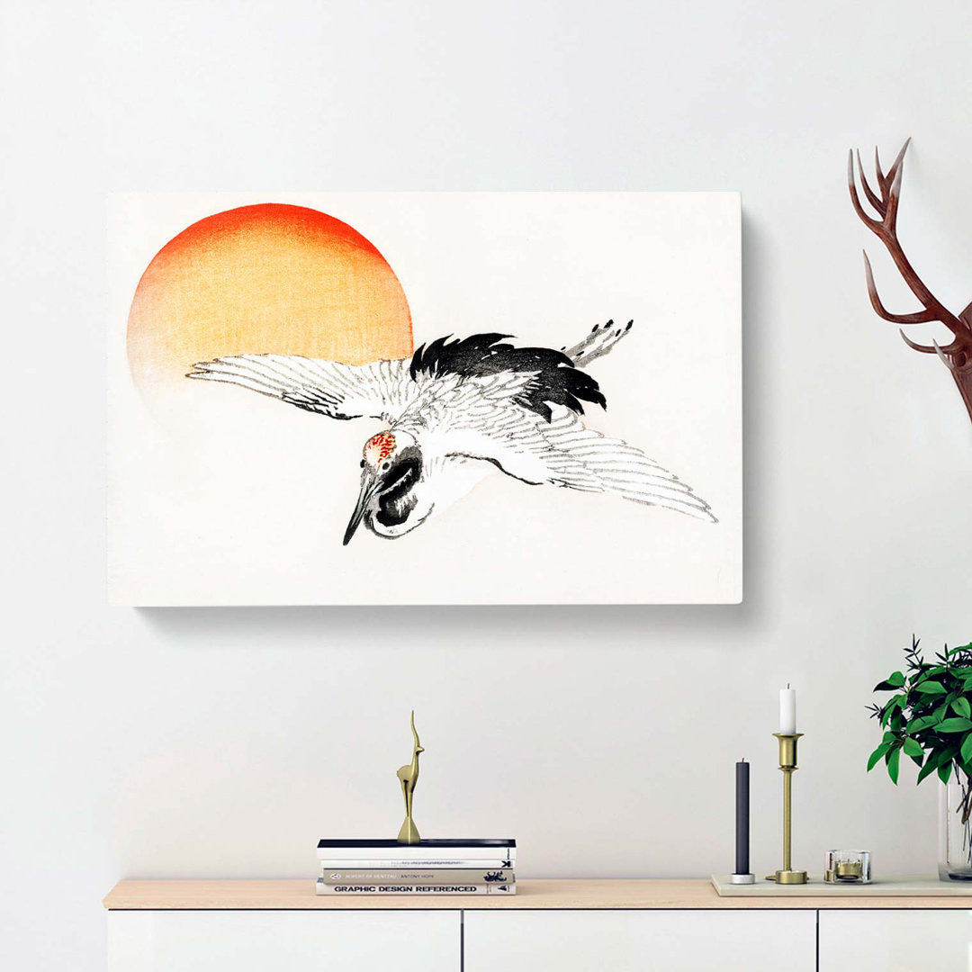 Bird Flying During Sunset by Kono Bairei - Wrapped Canvas