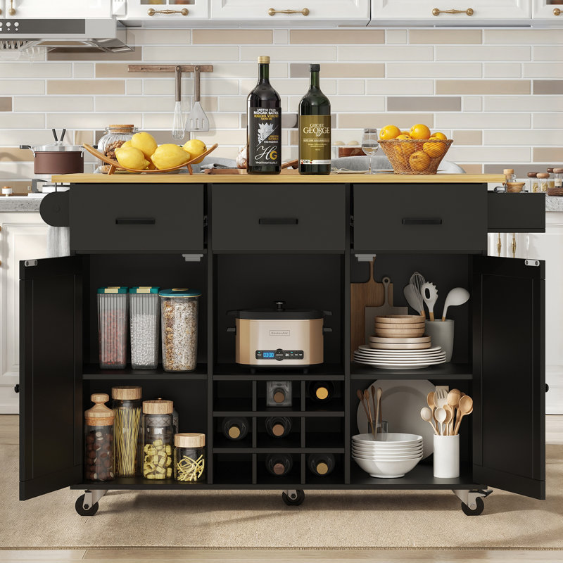 Wood Kitchen Island, Black