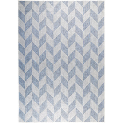 Tapis bleu / gris géométrique tressé à la machine 7 pi 9 po x 10 pi 2 po