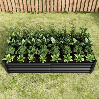 631Ft, Black Metal Raised Planter Bed, Outdoor Plants, Vegetables, Flowers, Corrugated Iron, Supports Soil Drainage Well Balances Naturally